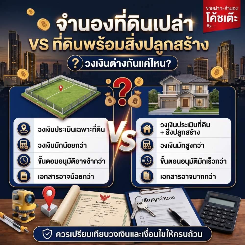 จำนองที่ดินเปล่า vs ที่ดินพร้อมสิ่งปลูกสร้าง ได้วงเงินต่างกันมากแค่ไหน