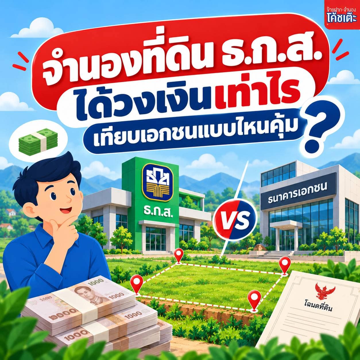 เกษตรกรนำโฉนดที่ดินเข้าธนาคาร ธกส เพื่อขอสินเชื่อ เทียบกับการจำนองที่ดินกับบริษัทเอกชน